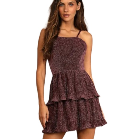 Lulus Dresses & Skirts - Lulus Black and Pink Metallic Pleated Mini Dress Size XL